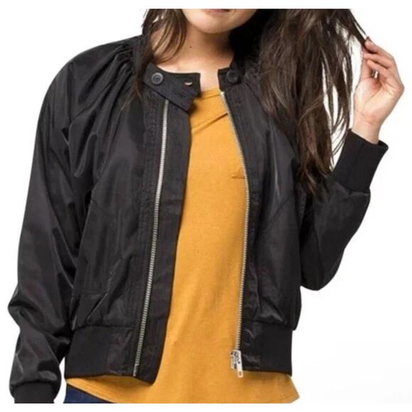 Free People Womens M Whimsigoth Bomber Jacket Midnight Black Streetwear Grunge - Picture 4 of 15